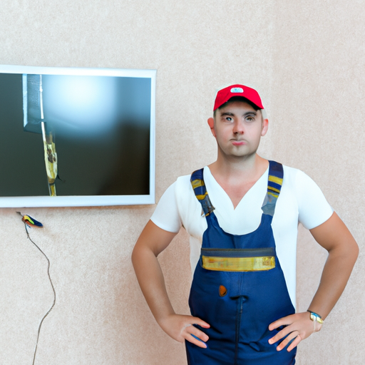 מתקין מקצועי מציג טלוויזיה בעלת מסך שטוח מותקן על קיר