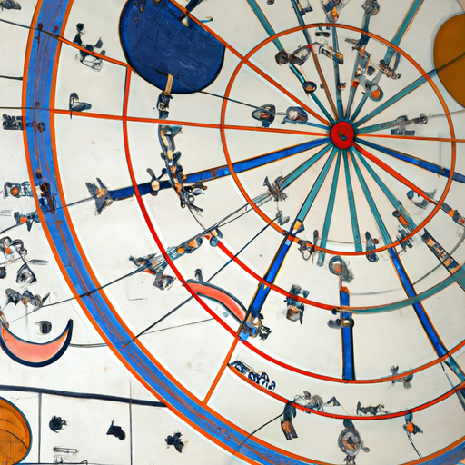 1. מפה אסטרולוגית עתיקה המדגישה את הקשר בין גרמי שמים ואירועים ארציים.