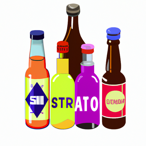 תמונה המתארת סוגים שונים של בקבוקים עם סמלי מותגים שונים.