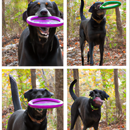 סט תמונות של לפני ואחרי המראה את שיפור ההתנהגות של כלב גדול לאחר הפעלות משחק רגילות.